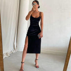 Velvet Midi Dress with a Split Detail