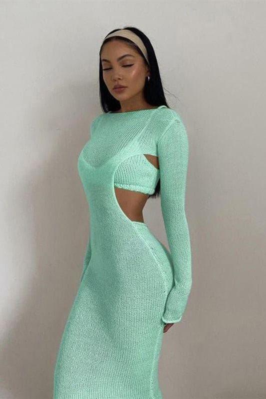 Long-Sleeve Two-Piece Set with an Open Back