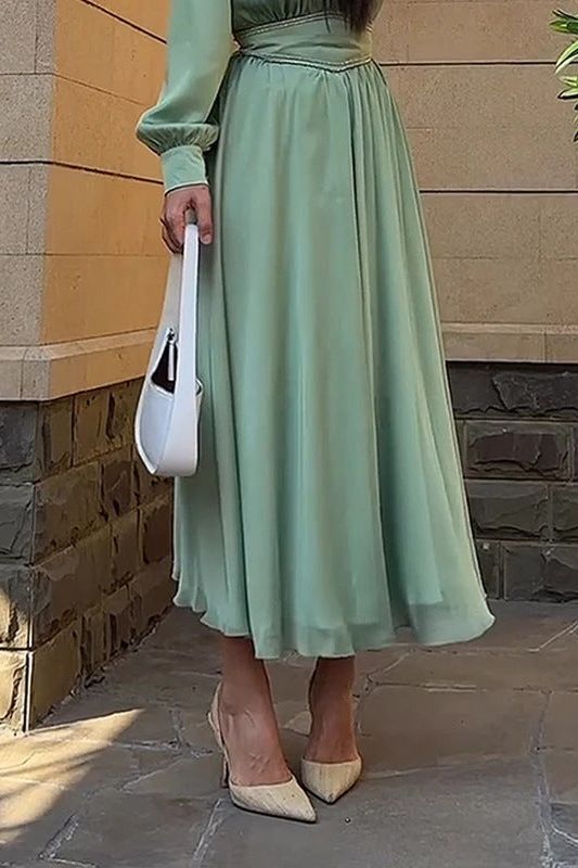 V-Neck High-Rise Fitted Dress
