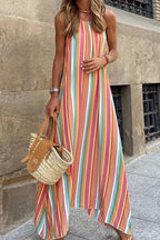 Striped Strappy Boho Long Dress