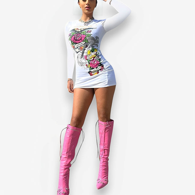 White Printed Fitted Dress Main image