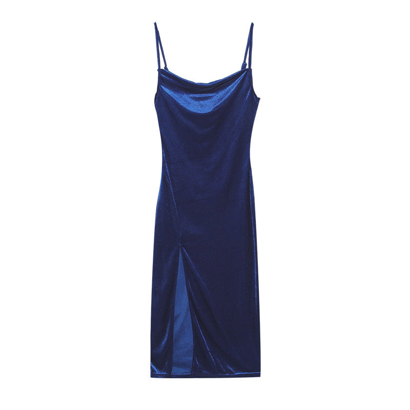 Velvet Midi Dress with a Split Detail