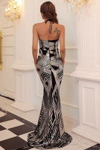 Sequined Geometric-Print Strapless Dress