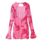 Floral Embroidered Bell-Sleeve Mini Dress