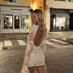 Floral Embroidered Bell-Sleeve Mini Dress