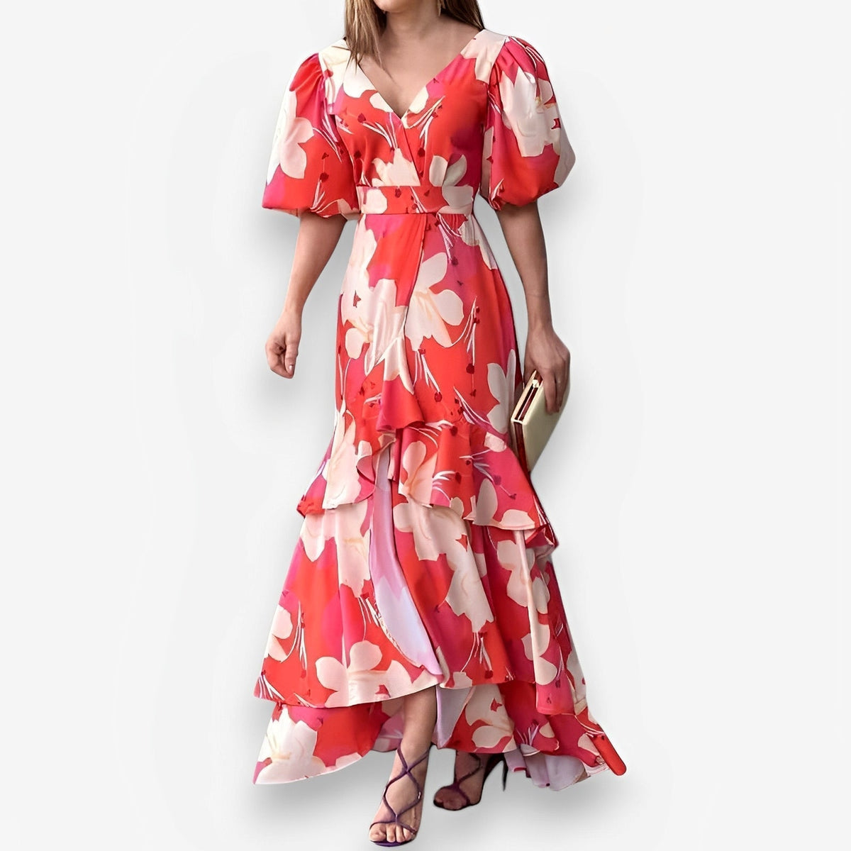 Printed Layered Dress with a V-Neck