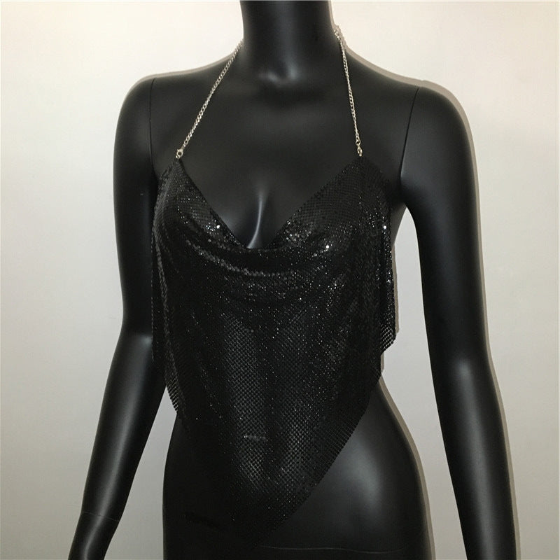 Open-Back Halter Top with Sequin Detail