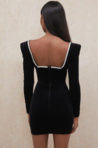 Black Plunging-V Velvet Dress with an Open Back