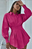 Red Pleated Shirt Dress with Drawstring Detail