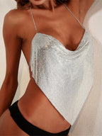Open-Back Halter Top with Sequin Detail