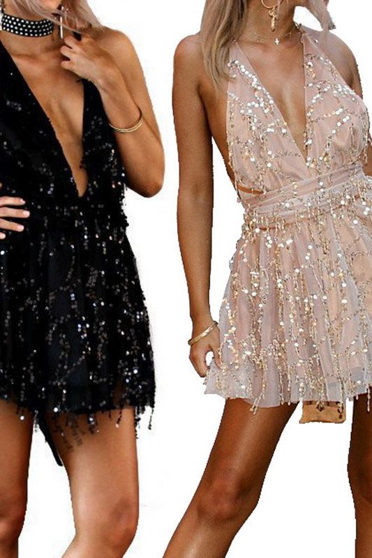 Sequined V-Neck Strappy Dress