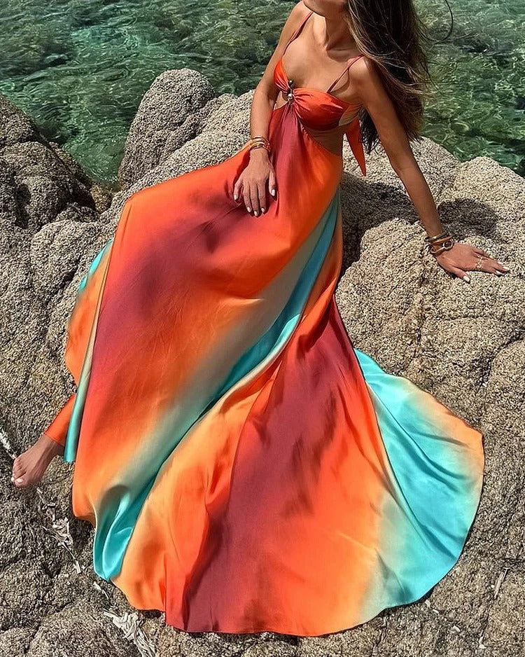 Star-Print Smocked Maxi Dress