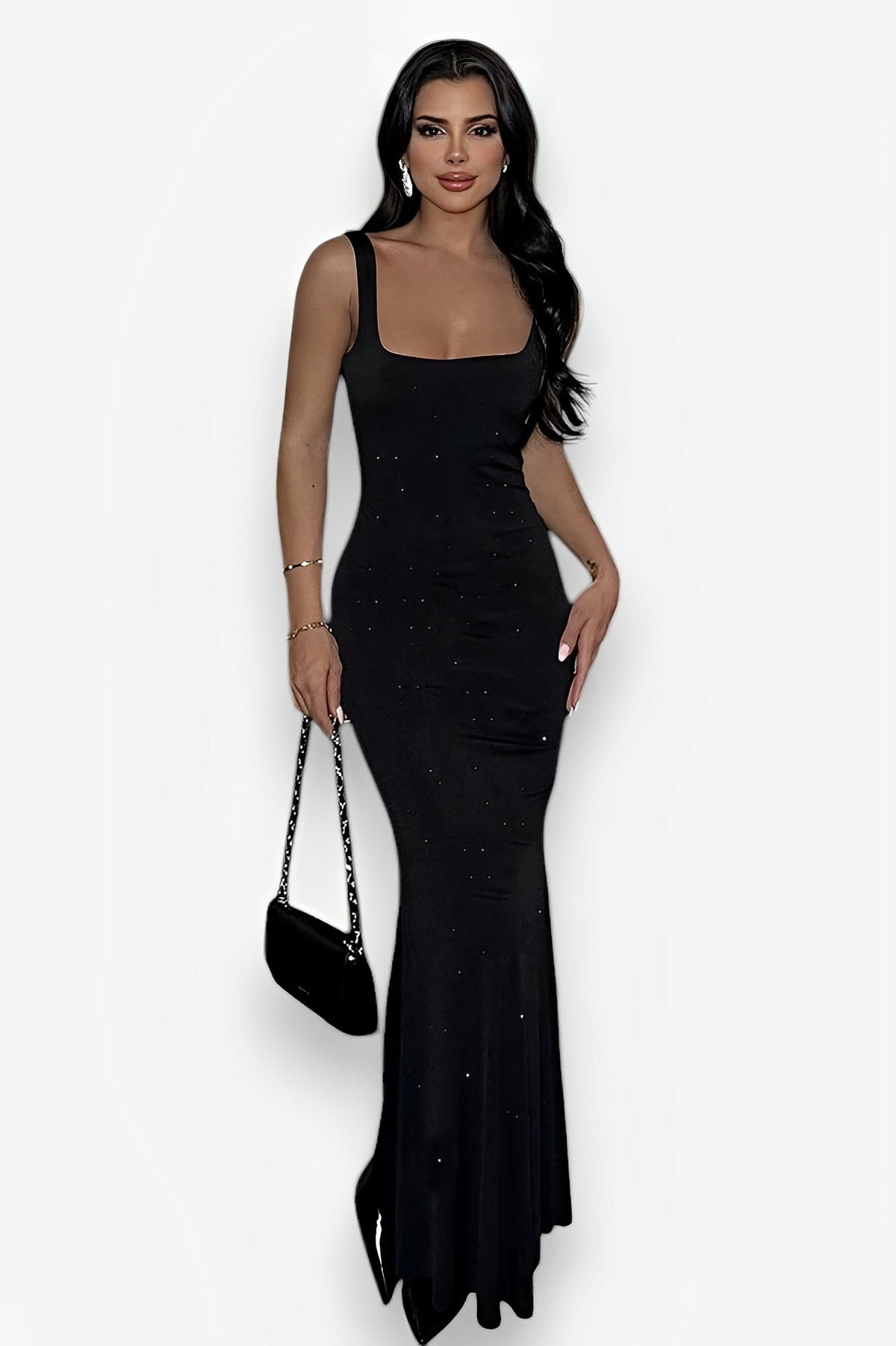 Scoop-Neck Fitted Strappy Dress with Sequin Detail