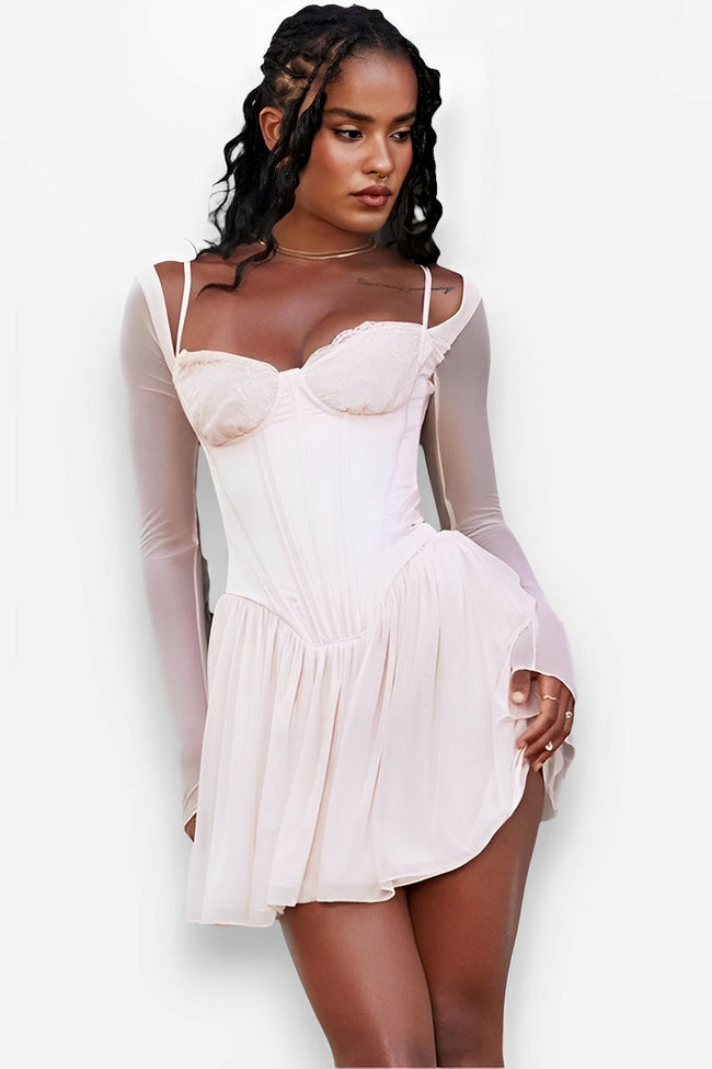 Corset-Style Mesh Dress with Lace Details Main image