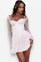 Corset-Style Mesh Dress with Lace Details