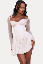 Corset-Style Mesh Dress with Lace Details