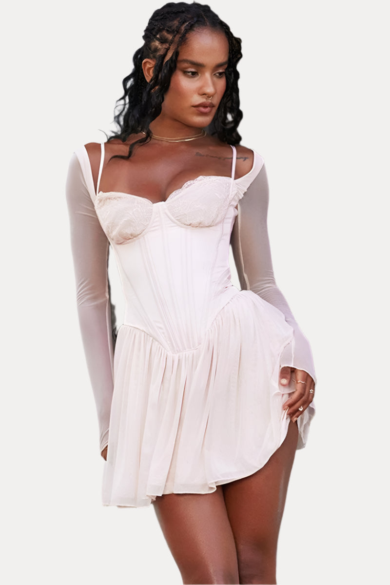Corset-Style Mesh Dress with Lace Details
