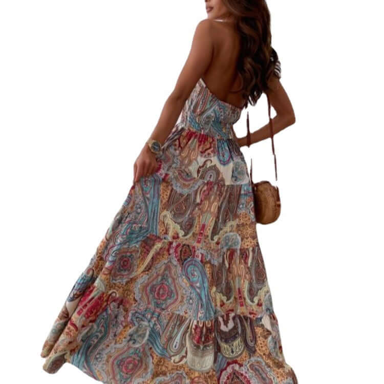 Floral Boho Dress with an Open Back