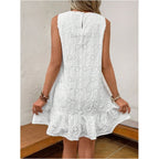 White Embroidered Dress with a Round Neck