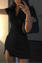 Fitted Short-Sleeve Dress