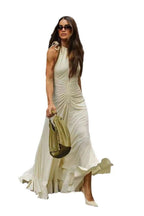 Crewneck Sleeveless Dress with Pleat Details