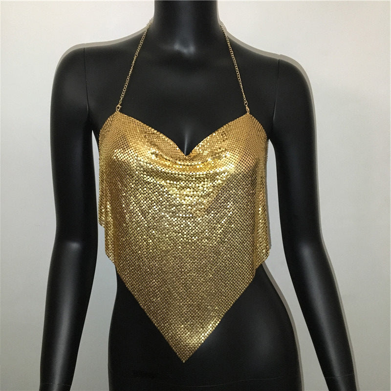 Open-Back Halter Top with Sequin Detail