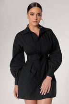 Long-Sleeve Dress with a Waist Tie
