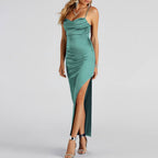 Satin Dress with a Split Detail