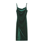 Velvet Midi Dress with a Split Detail