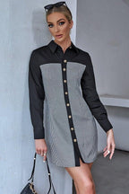 Checked Pocket-Detail Shirt Dress with Drawstring Detail
