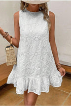 White Embroidered Dress with a Round Neck