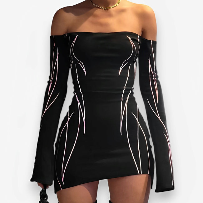 Striped Strapless Dress with a One-Shoulder Cut Main image
