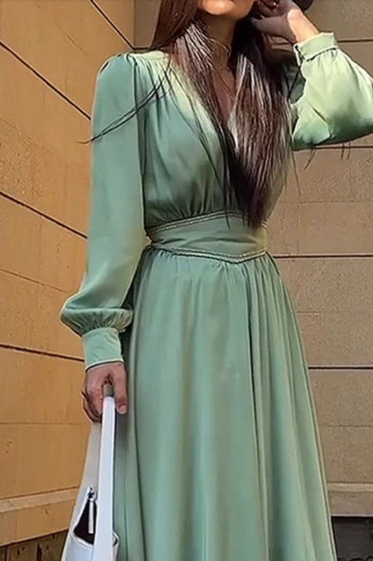 V-Neck High-Rise Fitted Dress