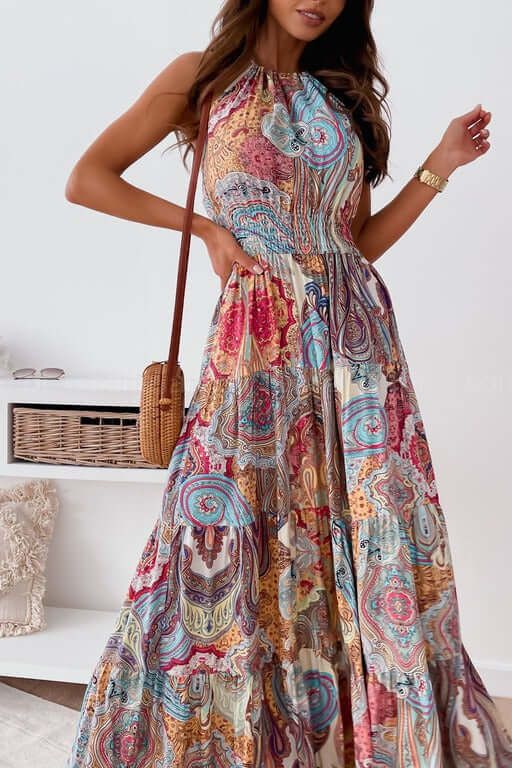 Floral Boho Dress with an Open Back
