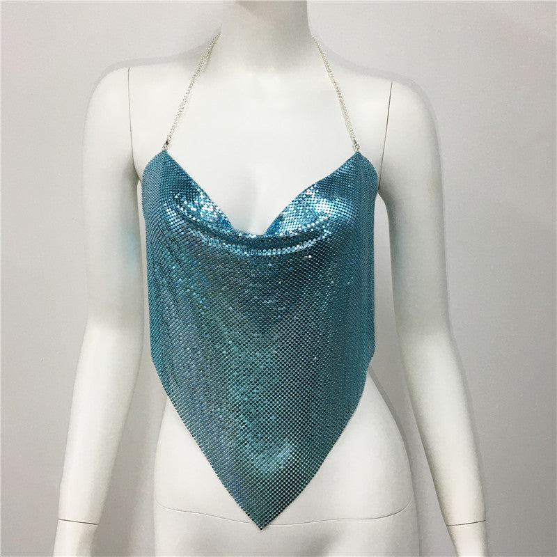 Open-Back Halter Top with Sequin Detail