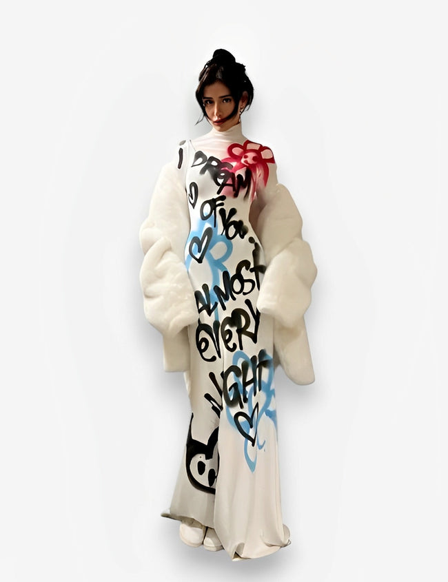 Graffiti-Print Fitted Long-Sleeve Cover-Up Main image