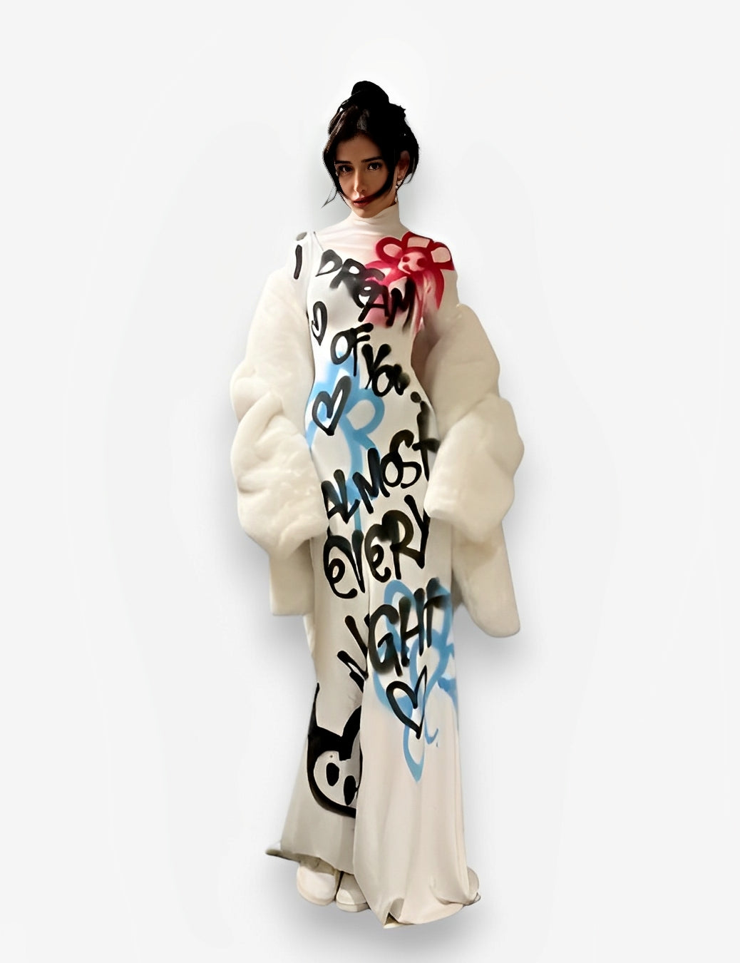 Graffiti-Print Fitted Long-Sleeve Cover-Up