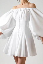 Puff-Sleeve Dress with a One-Shoulder Cut