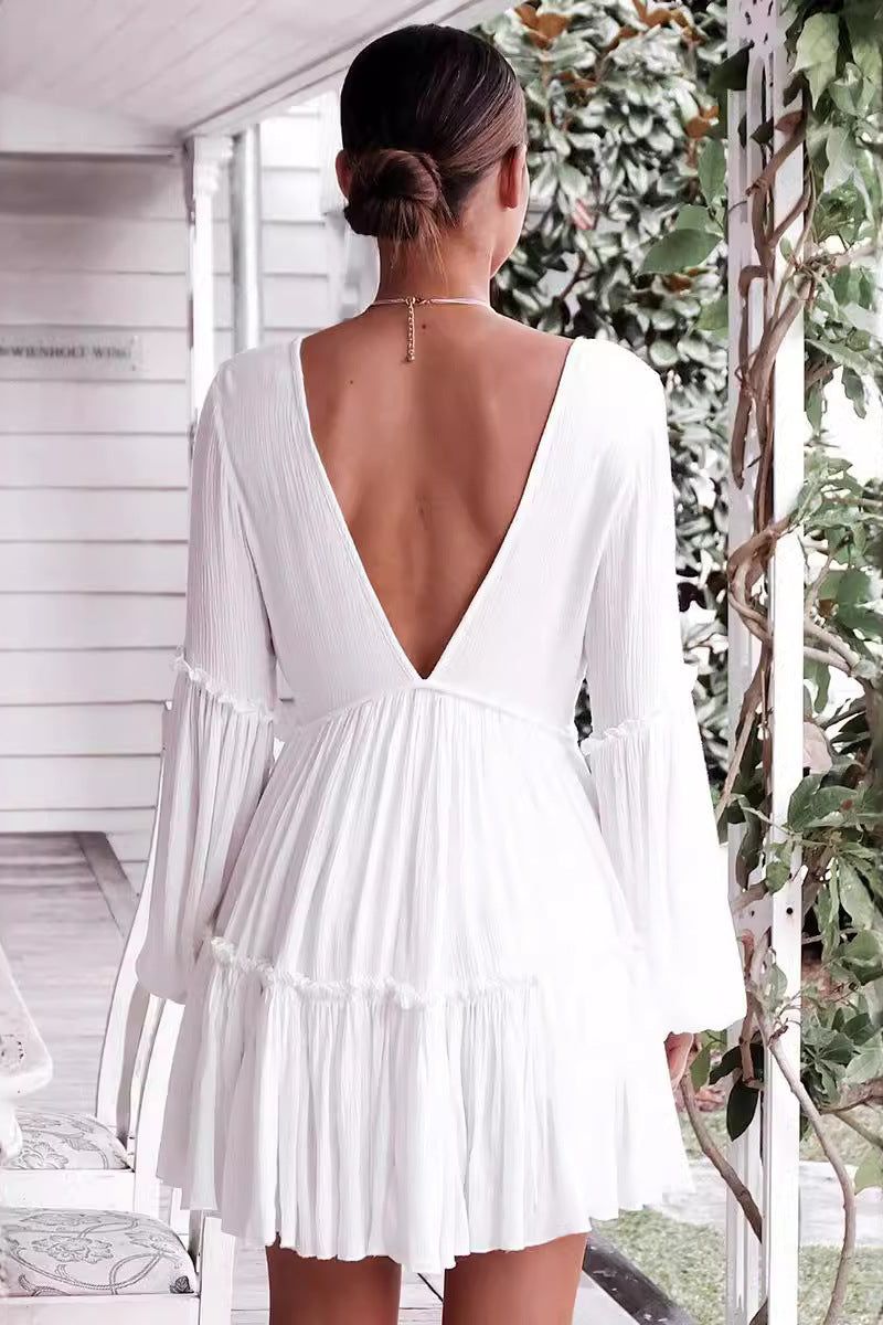 Plunging-V Long-Sleeve Dress