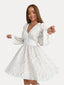 White Jacquard Balloon-Sleeve Dress