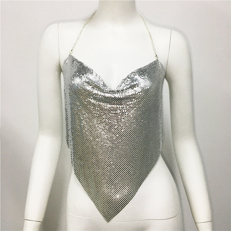 Open-Back Halter Top with Sequin Detail