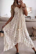 White Lace Strappy Midi Dress