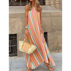 Striped Strappy Boho Long Dress