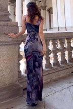 Abstract-Print Maxi Dress with a One-Shoulder Cut