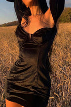 Velvet Corset-Style Dress with an Off-Shoulder Neck