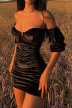 Velvet Corset-Style Dress with an Off-Shoulder Neck