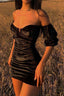 Velvet Corset-Style Dress with an Off-Shoulder Neck