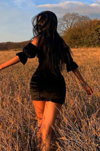 Velvet Corset-Style Dress with an Off-Shoulder Neck