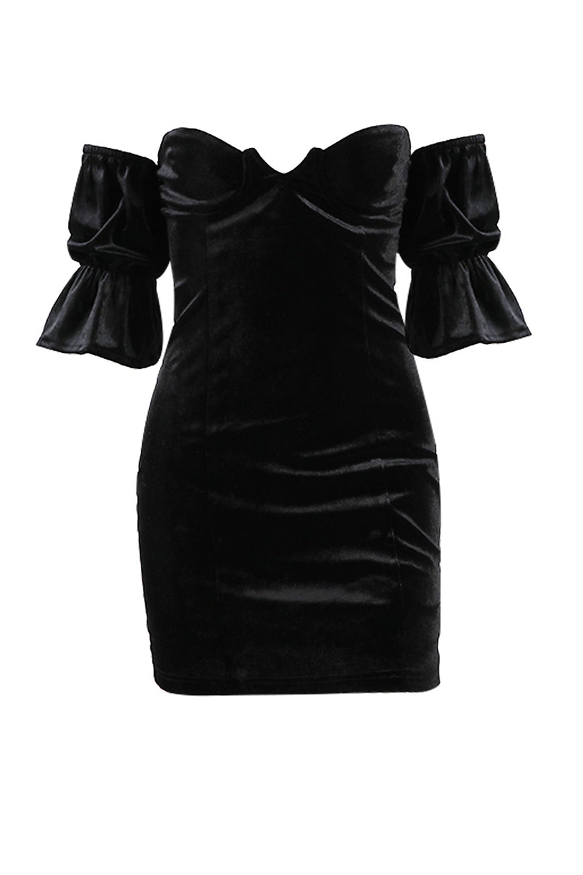Velvet Corset-Style Dress with an Off-Shoulder Neck