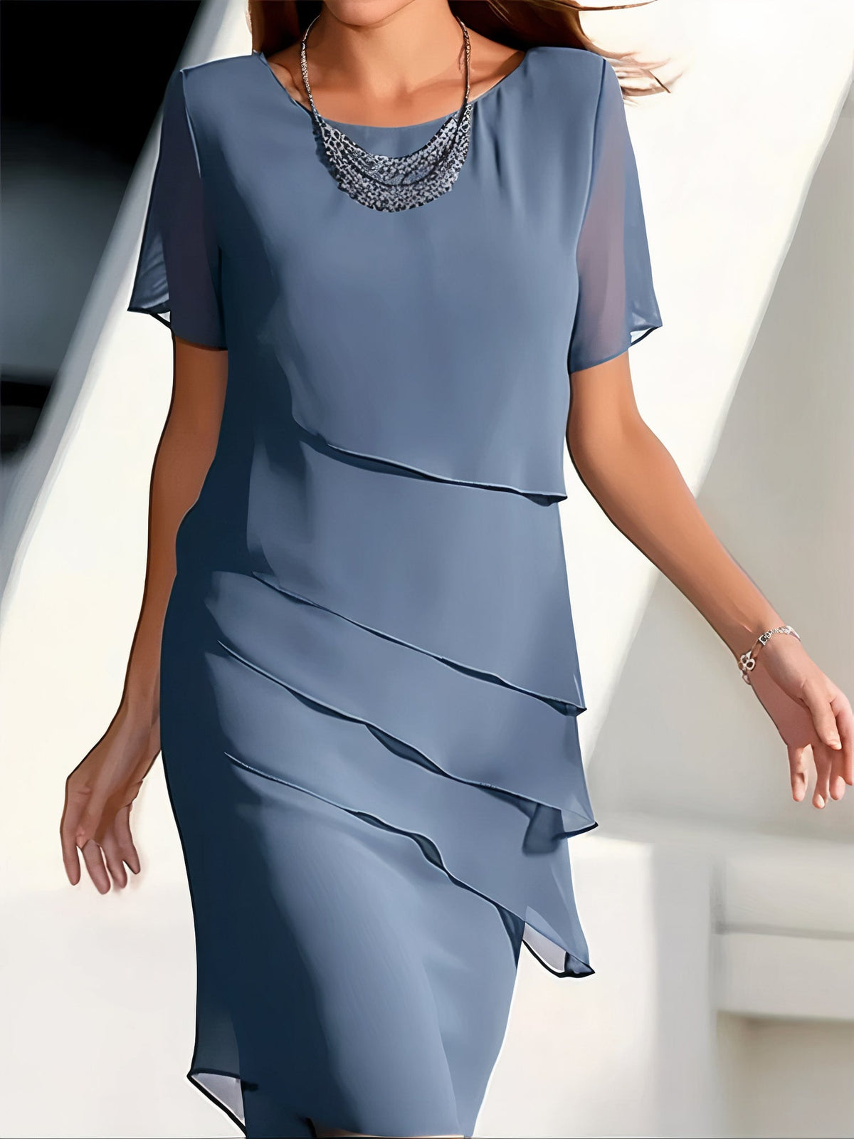 Chiffon Dress with Pleat Details